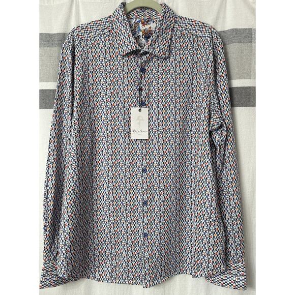 NWT Robert Graham Flamenco Mens Large Button Up Shirt Geometric AOP $198 L/S - Picture 2 of 14